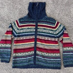 Vintage Tiara International Zip Up Cardigan Knit Sweater Blue Multicolor Size L